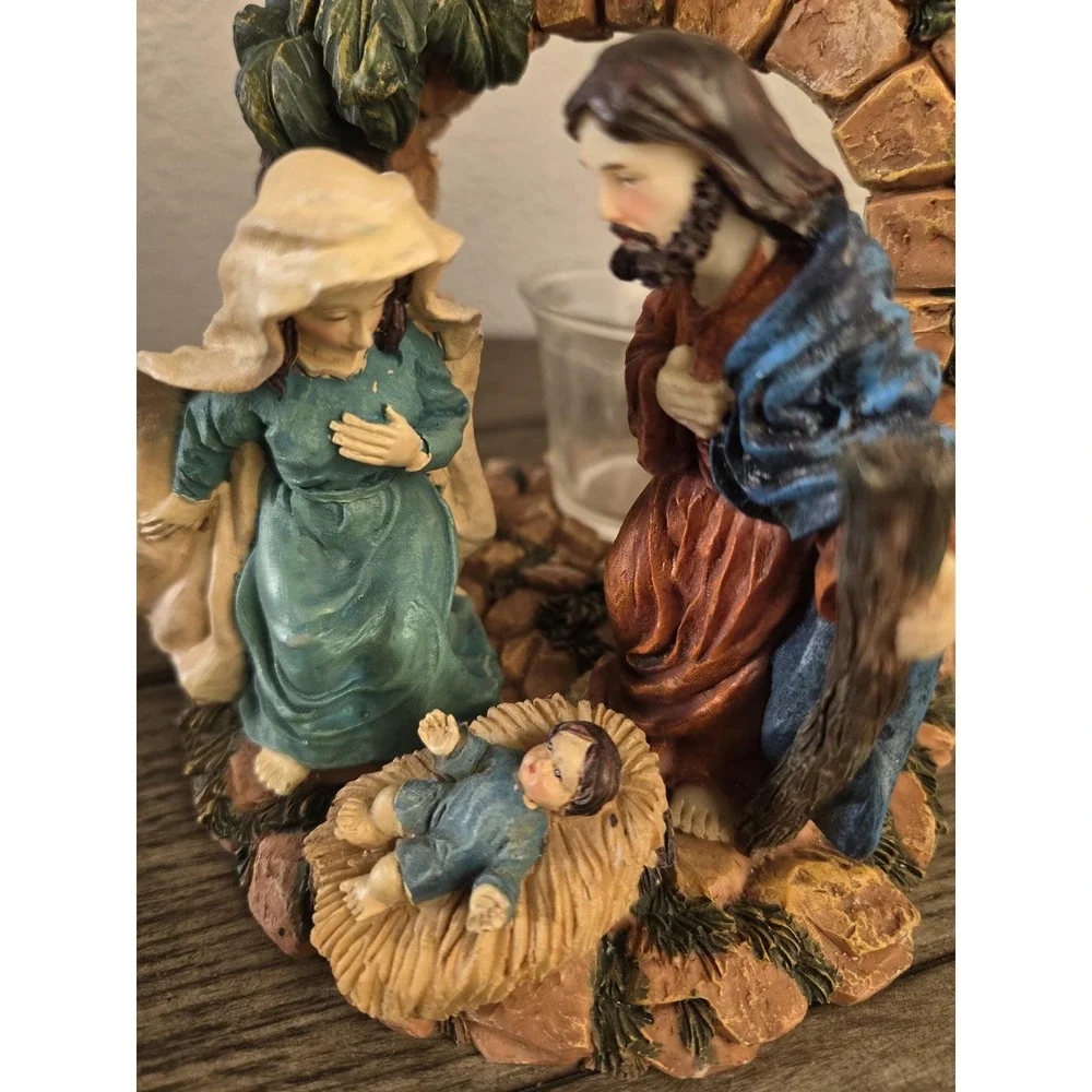 Nativity Holy Family Joseph Mary Baby Jesus Votive Candle Holder Christmas